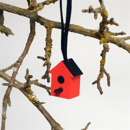 Birdhouse with ribbon, red